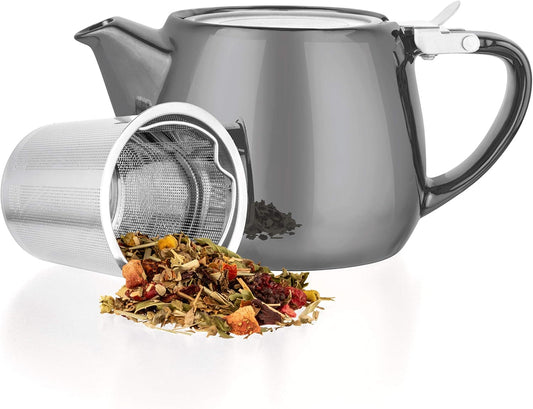 Tealyra - Pluto Porcelain Small Teapot Grey - 18.2-ounce (1-2 cups) - Unique Finish - Stainless Steel Lid and Extra-Fine