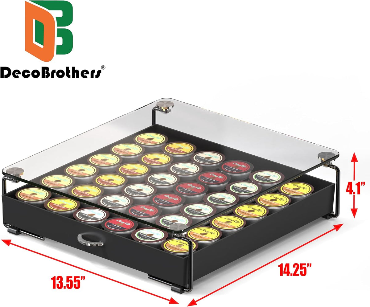 Deco Brothers Tempered Glass K-Cup Holder Drawer for 36 Coffee Pods, Black