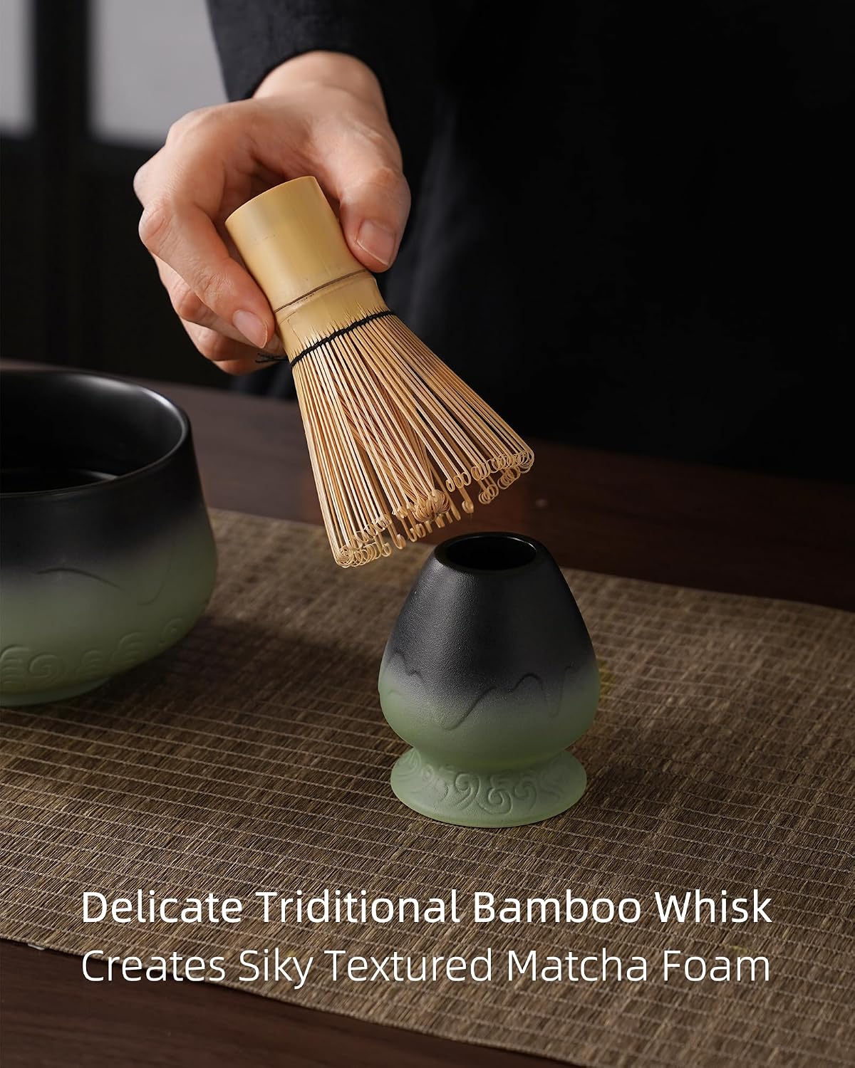 ZENS Premium Matcha Whisk Set with Blooming Cup, 7pcs Matcha Set, Green
