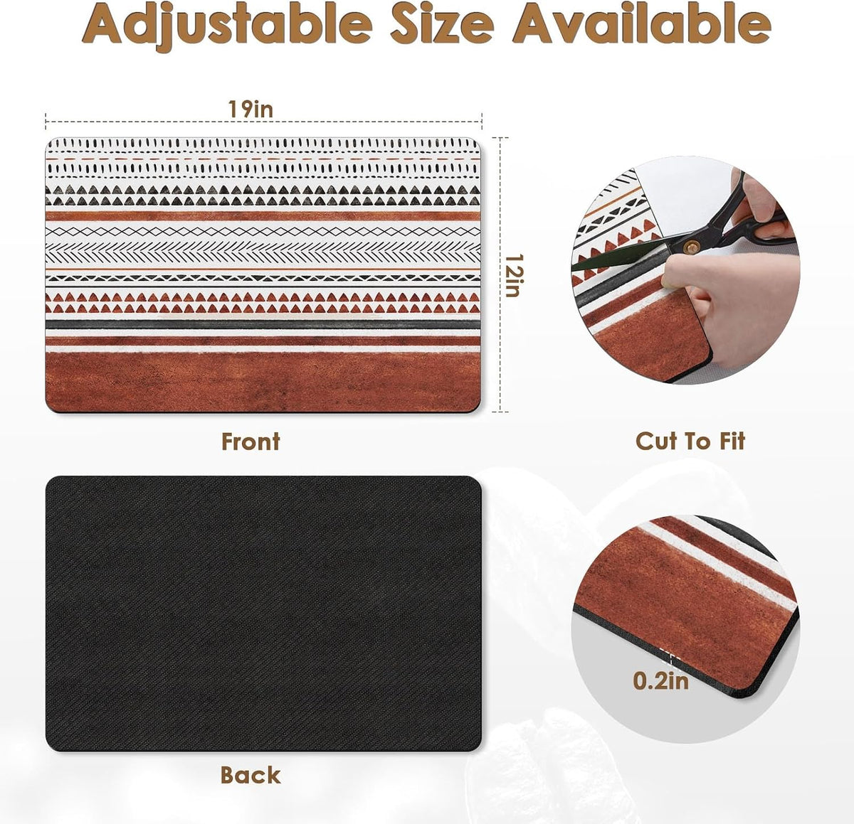 Arttown Coffee Mat for Countertops, 2 Pcs, 12" x 19" Boho Stripes | Rust Industrial Art Dish Drying Mats Rubber Backed, Kitchen Bar Accessories for Espresso Machine Rack Hide Stain