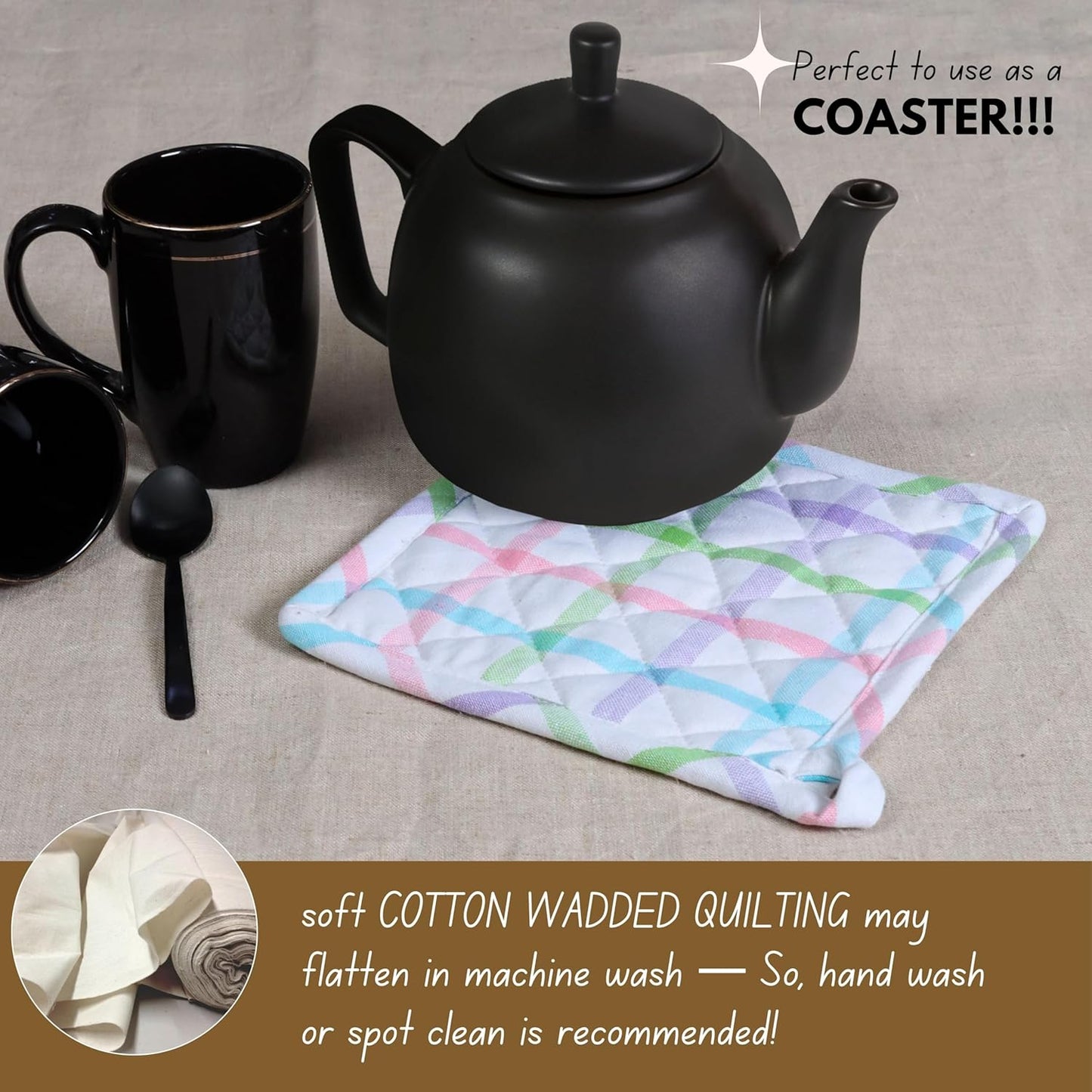 Native Fab 4 Piece Set - 2 Oven Mitts & 2 Potholders, Heat Resistant, 100% Cotton, Quilted Design, Non-Slip Grip, Ideal for