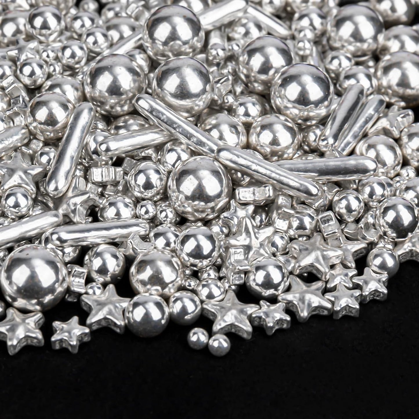 Twisweet Silver Sprinkles 130g, Edible Pearl Sprinkles, Sugar Rods &amp; Stars | Silver cake decorations and star sprinkles for cake toppers, cupcakes, cookies, weddings, birthdays, Christmas &amp; New Year