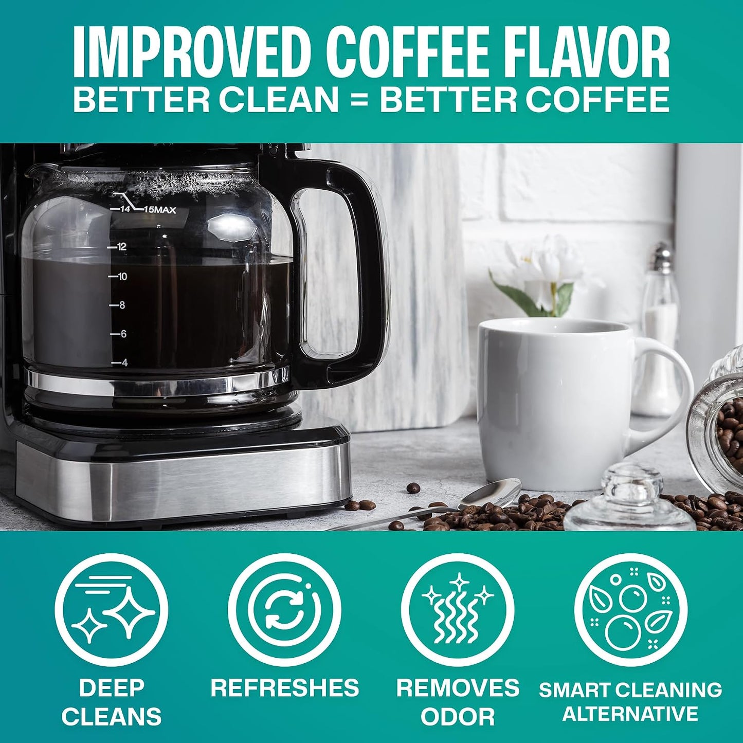 Sudstainables Coffee Maker Cleaner Tablets, Descaler, 24 Count | Removes limescale, coffee oils and stains. Compatible with Keurig, Nespresso, Breville and espresso machines.