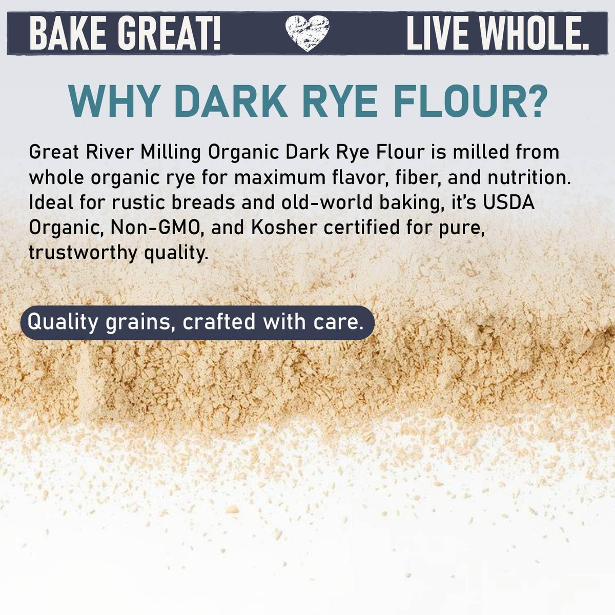 Great River Milling Organic Dark Rye Flour, Whole Grain, 5 lb | Organic Dark Rye Flour for rye bread, pumpernickel, sourdough starters, bagels, crackers and multigrain loaves; deep rye