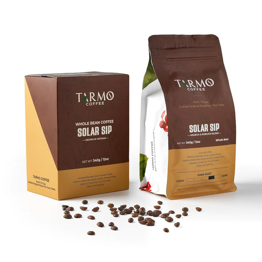 TARMO - SOLAR SIP | Low Acid Smooth ARABICA Blend Whole Bean Coffee | Specialty Vietnamese Coffee | Single Origin Dark Roast Coffee Beans | 12 Oz Bag