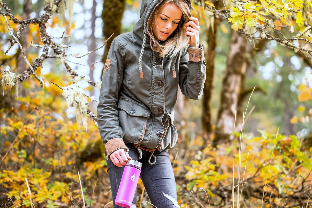 HYDRO CELL Stainless Steel Insulated Water Bottle with Straw - For Cold &amp; Hot Drinks - Metal Vacuum Flask with Screw Cap and Modern Leakproof Sport Thermos for Adults (Fuchsia 18oz)