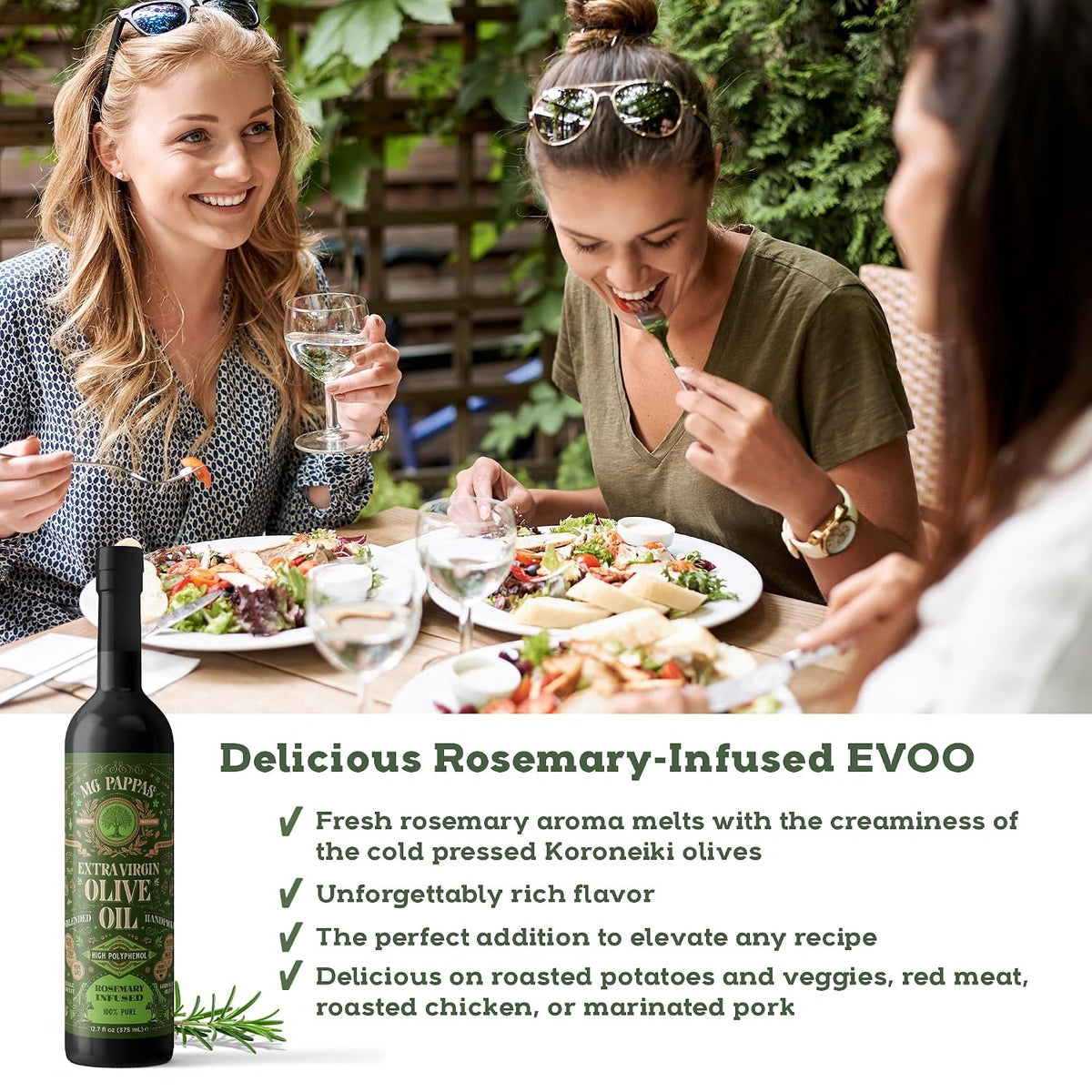 M.G. PAPPAS Rosemary Infused Olive Oil - High Polyphenol Rich Extra Virgin Olive Oil Unfiltered - Over 500mg/Kg - Cold Pressed Greek EVOO Award Winning - Rosemary Oil Cooking 12.7 Oz