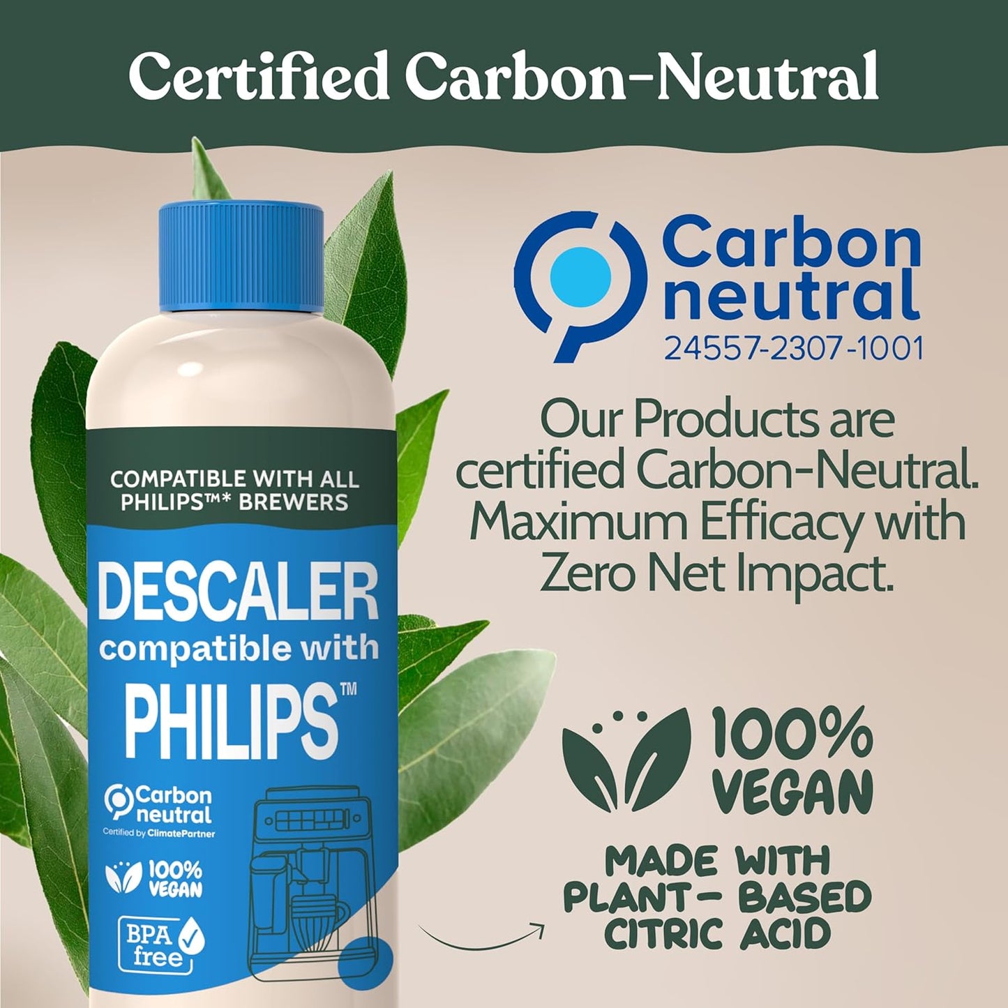 Roobi Philips Compatible Descaling Solution &amp; Cleaner, 2 Pack | Specially Formulated for Philips Espresso Machines &amp; Saeco, Carbon Neutral Descaler Kit, 2 Uses per Bottle