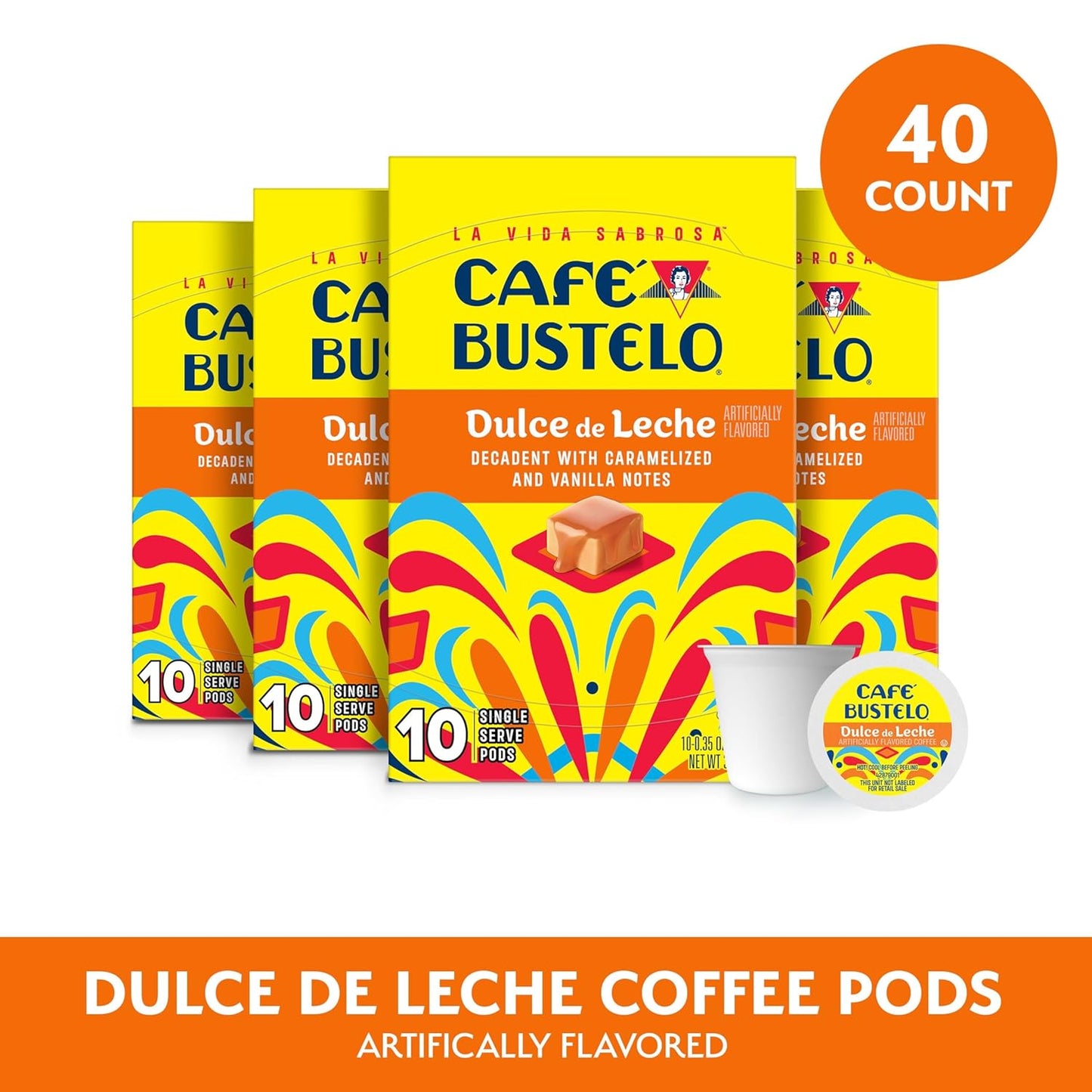 Café Bustelo Dulce de Leche Artificially Flavored Coffee Pods, 60 Count | Compatible with Keurig brewers (Not affiliated. See full product description), Caramel notes, Shelf stable, SNAP EBT eligible