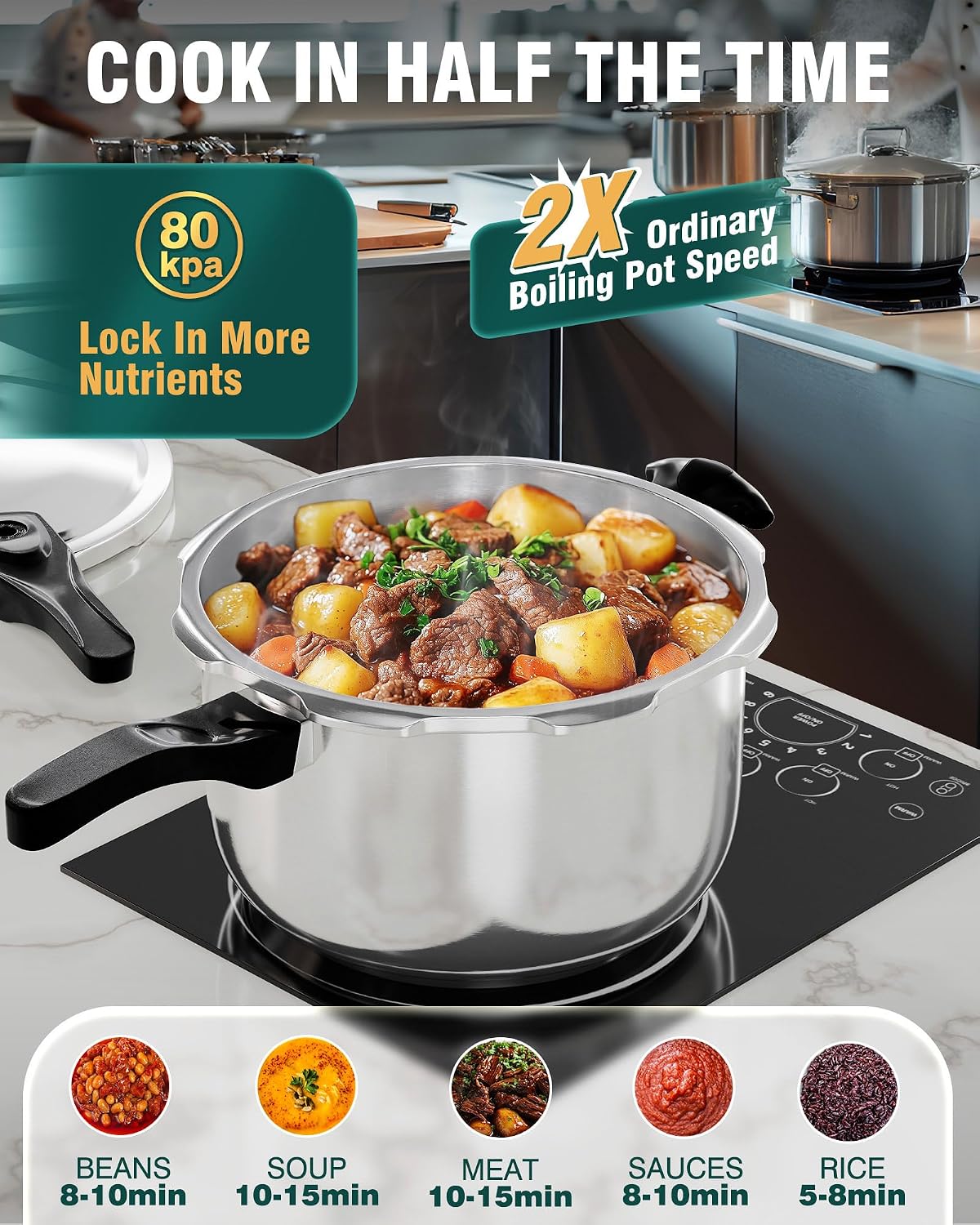 WantJoin Stainless Steel Pressure Cooker(Non-Aluminum),11 Quart Induction Compatible Pressure Cooker with Spring Valve Safeguard Devices,Compatible with Gas & Induction Cooker