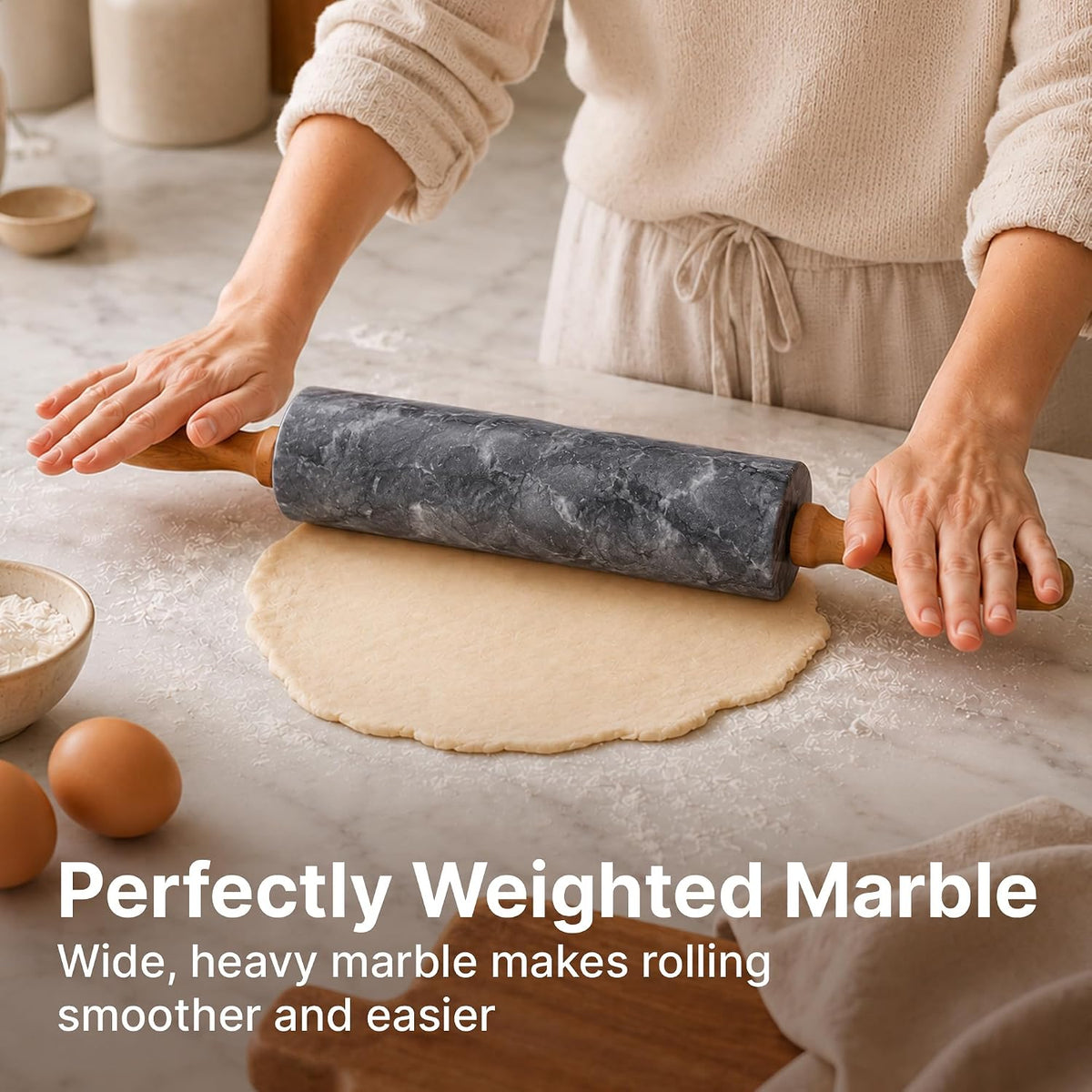 Zulay Kitchen 17-Inch Marble Rolling Pin With Stand - Polished Marble Rolling Pins For Baking - Long Rolling Pin Marble With