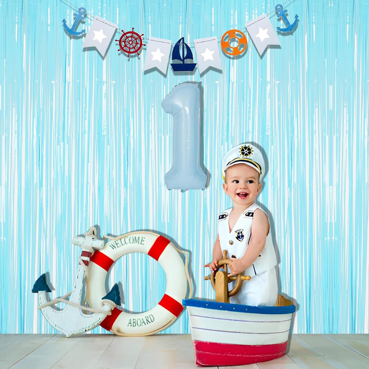 BRAVESHINE Pastel Blue Fringe Curtains Party Streamers Backdrop | 2 Pack