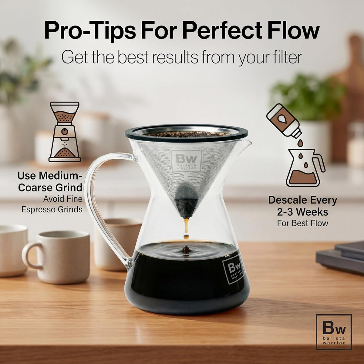 Barista Warrior Reusable Coffee Filter, Pour Over Dripper, Silver