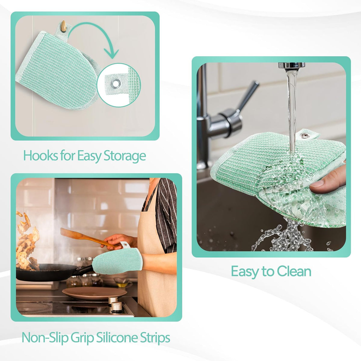 Casa Platino Heat Resistant Oven Mitts &amp; Pot Holders, 4-Piece – Oven Mitt for Baking &amp; BBQ, Potholders for Kitchens – Withstands Heat Up to 500°F, Soft, Durable &amp; Non-Slip – Sage