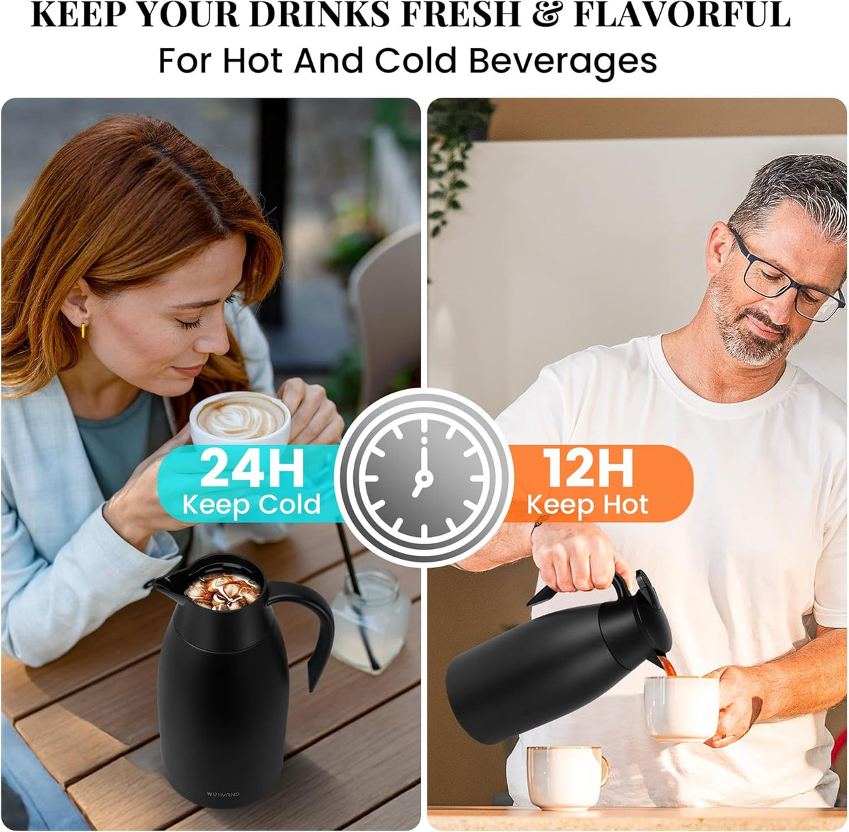 68 Oz Thermal Coffee Carafe, Stainless Steel Insulated Vacuum coffee crafts to keep coffee hot, 2 Liter Tea Water Coffee and Beverage Dispenser (Black)
