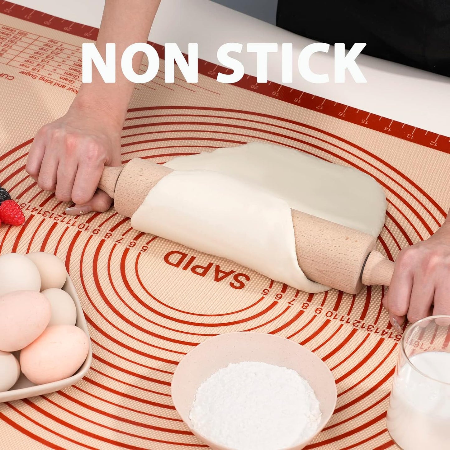 Sapid Thick Silicone Pastry Mat Baking Dough Rolling Extra Large 20" x 28" | Non-slip with Measurements for Non-stick Dough Rolling, Pie Crust, Kneading Mats, Countertop, Placement Mats (Red)