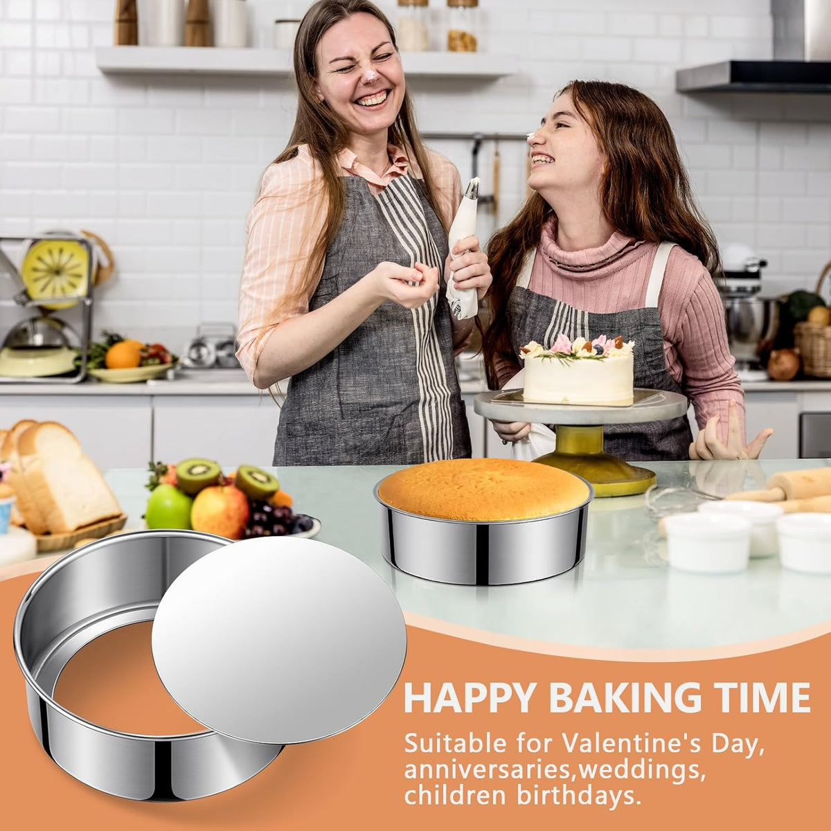9 Inch Cake Pan, Removable Bottom & Easy Releasing, Leakproof & Nonstick Cake Baking Pan, 304 Stainless Steel Round Cake Pan, Non-Toxic & Healthy, Dishwasher Safe