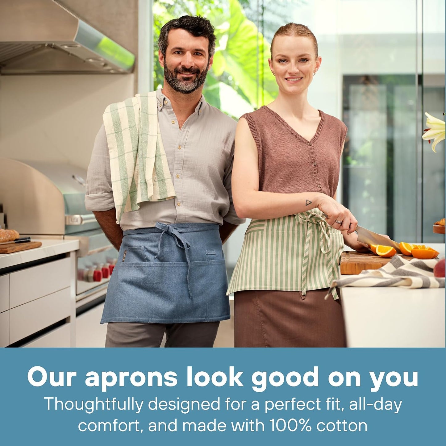 Chef Waist Aprons for Women with Pockets, Adjustable Cooking Aprons