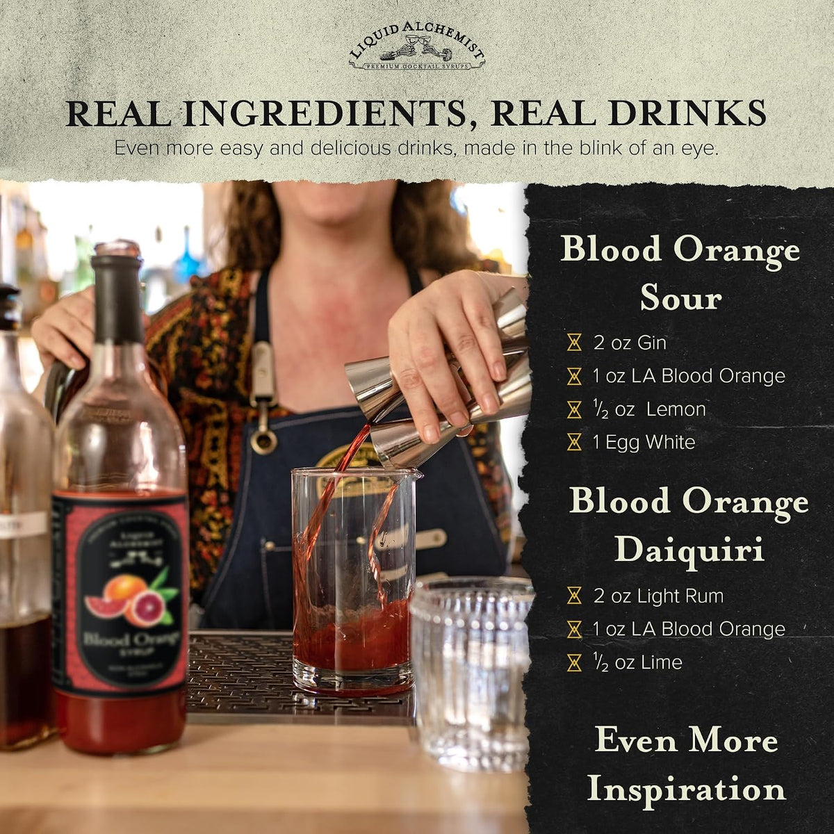 Liquid Alchemist Blood Orange Syrup for Cocktails - Real Ingredients Make our Blood Orange Puree a Perfect Margarita Mixer - Small Batch, Non-GMO, Vegan Drink Mixer | 12.7 Oz, Pack of 1
