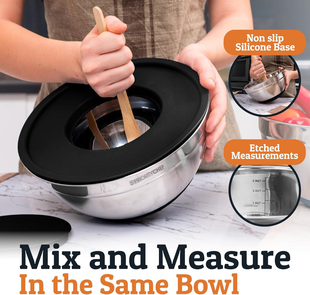 Priority Chef 6pc Stainless Steel Mixing Bowls with Lids Set