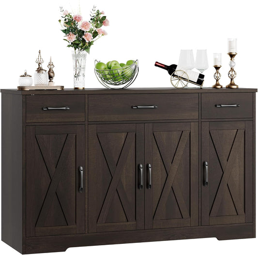 HOSTACK Buffet Cabinet with Drawers, 55" Large Sideboard Buffet Storage Cabinet with Shelves and Doors, Modern Farmhouse
