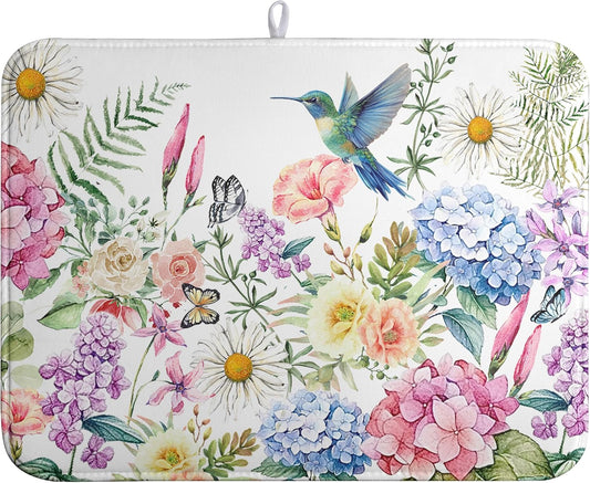 Spring Floral Birds Dish Drying Mat Summer Butterfly Flowers Kitchen Dish Drying Pad Daisy Absorbent Dish Dryer Mat for