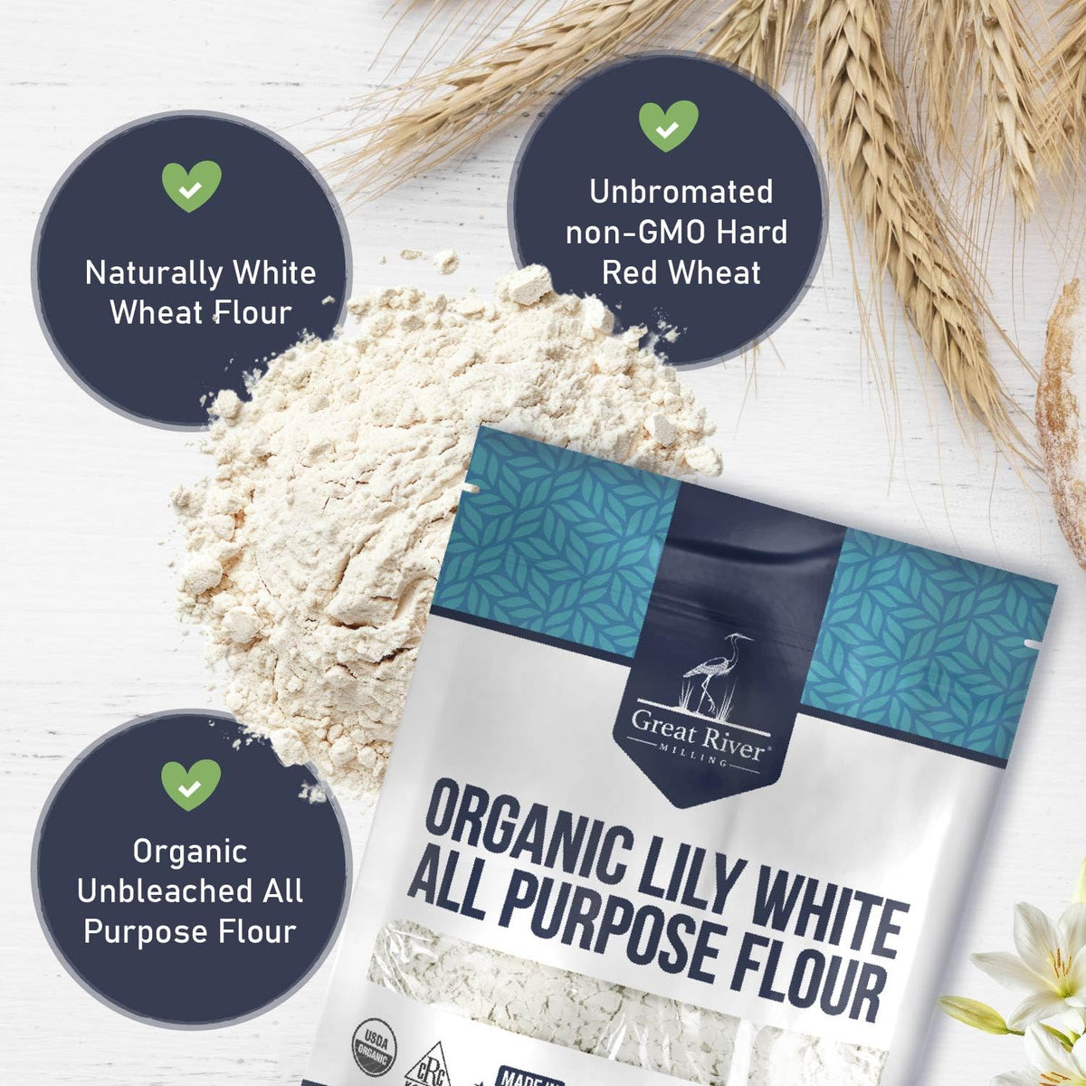 Great River Milling Organic Lily White All Purpose Flour, 5 lb | Organic Lily White All-Purpose Flour for cookies, cakes, muffins, biscuits, breads, pizza dough and pie crust; balanced