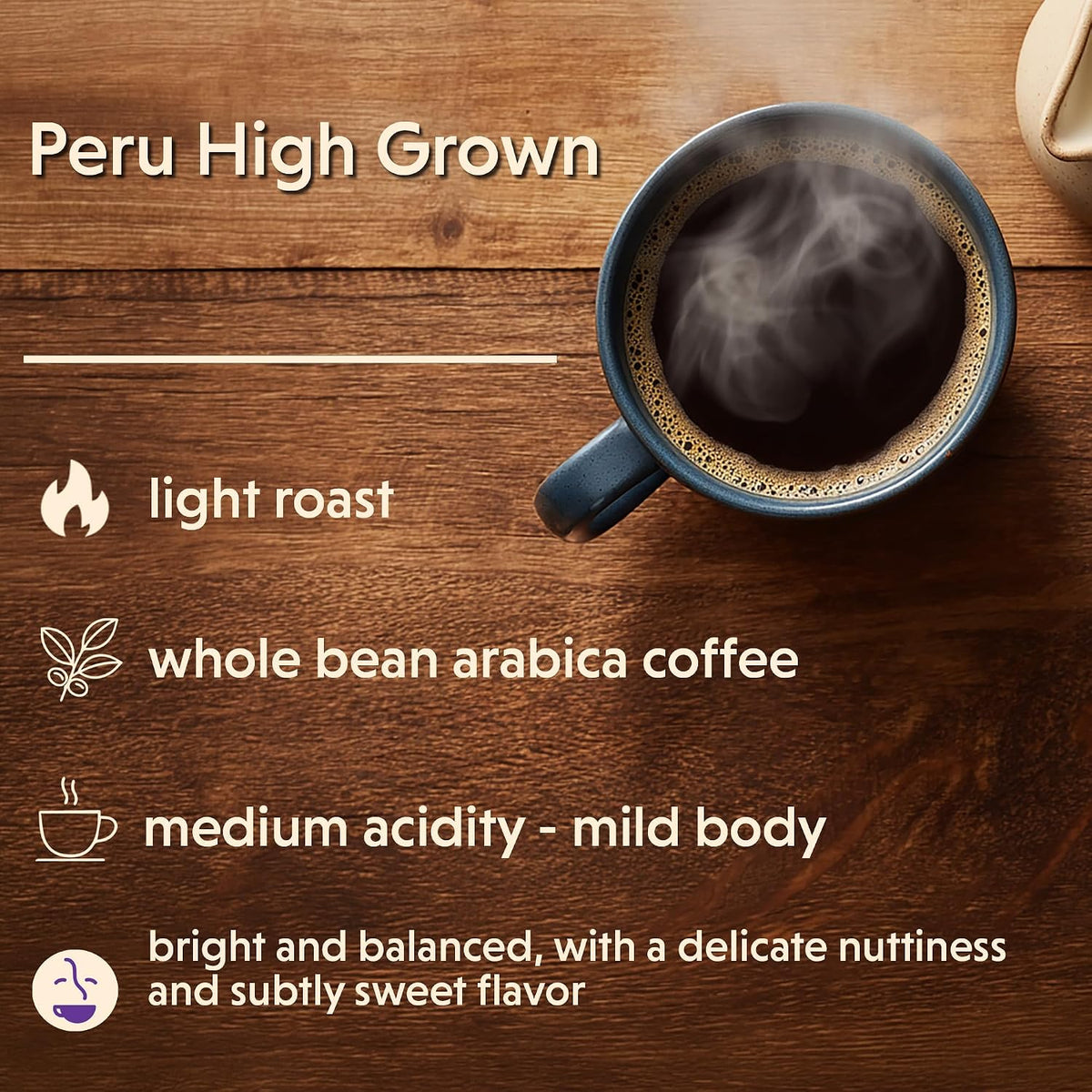 Coffee Bean Direct Peru High Grown, Whole Bean, 2.5lb Bag | Light Roast, Single Origin Arabica Coffee Beans