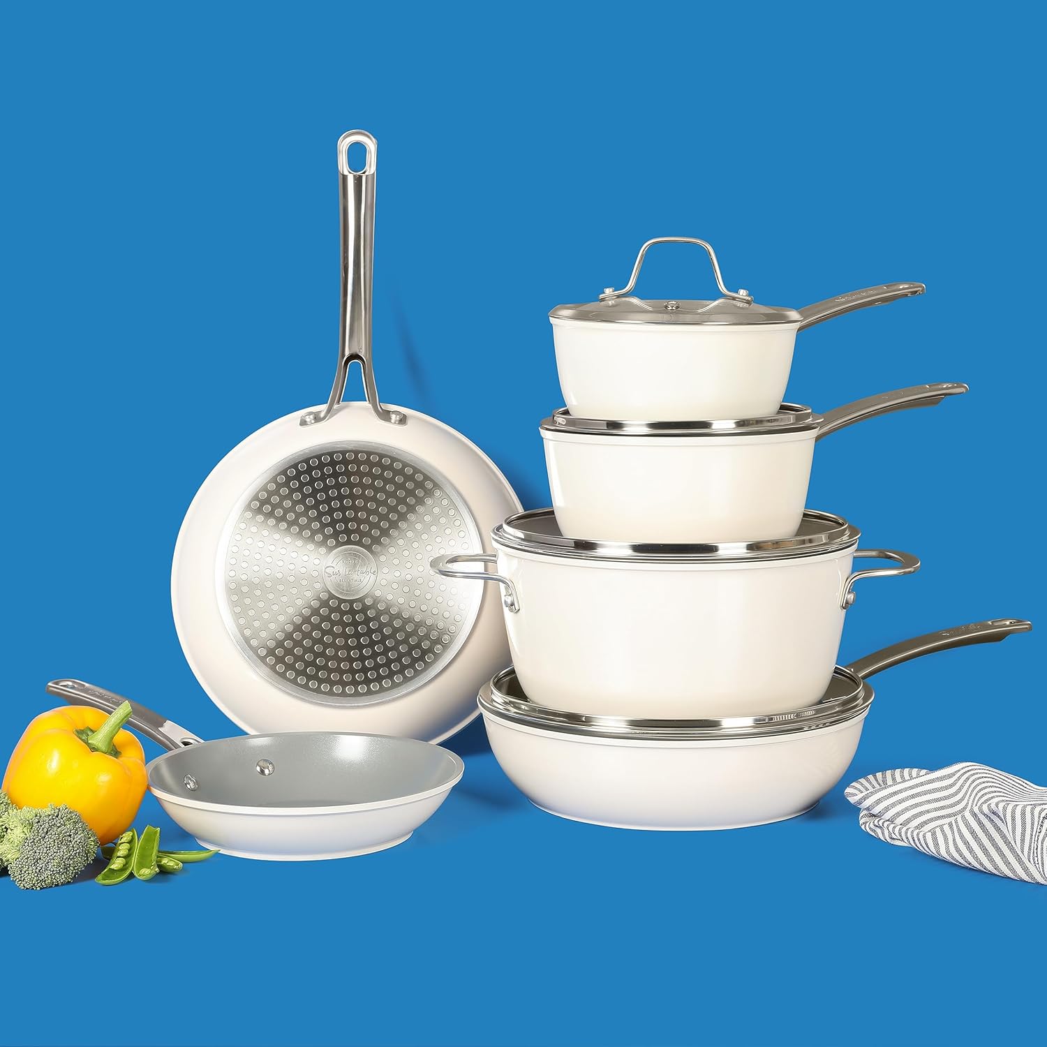 Sur La Table Kitchen Essentials 10 Piece PFA Free Non-Toxic Titanium Ceramic Nonstick Interior Forged Aluminum Cookware