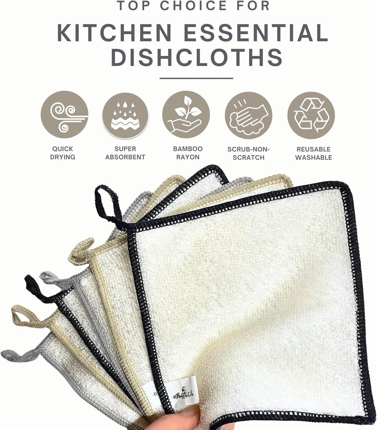 Dishcloths Kitchen Dishrag Cleaning Scrub Reusable 6pk 6x7in | Bamboo-Rayon, Absorbent, Scrub-Non-Scratch, Washable, Durable, Fast-Drying, Multi-Surface, Hand-Sized, Household Cleaning