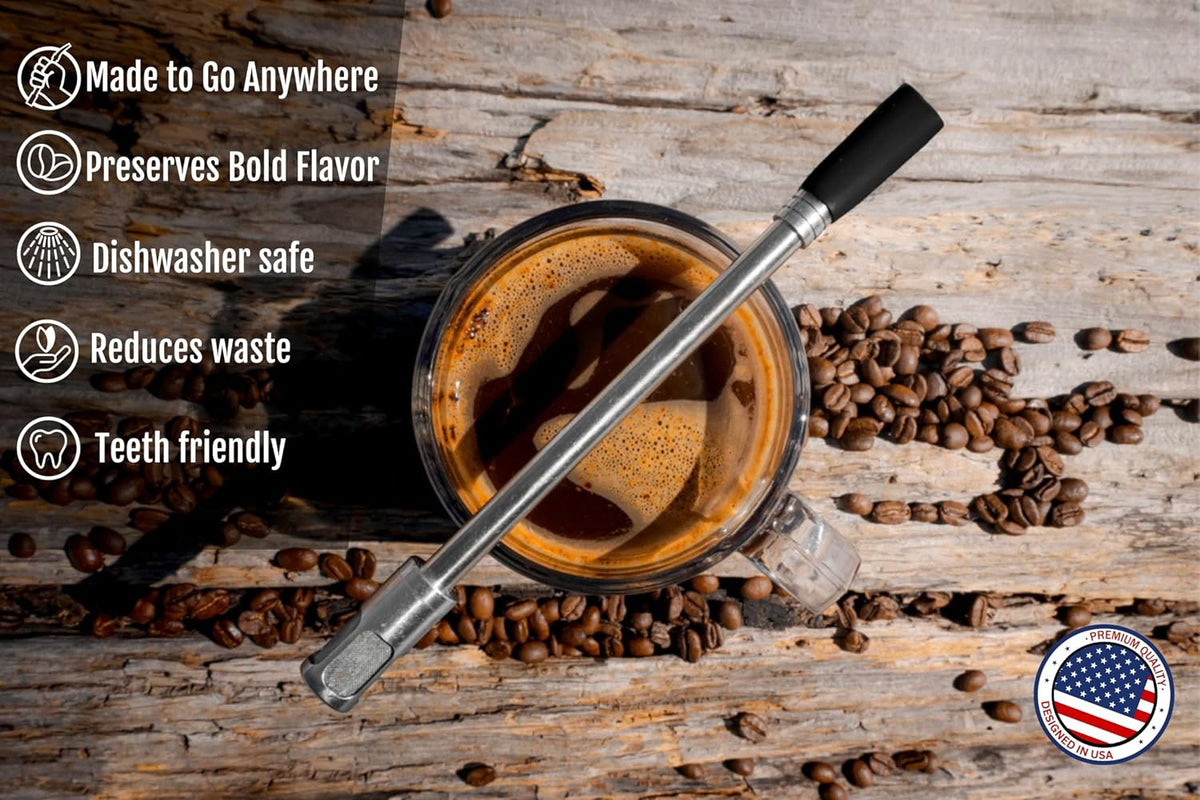 JoGo - The Original Coffee and Tea Brewing Straw - Portable Coffee Maker - Stainless Steel Single Serve Strainer - Filter Function for Hot &amp; Cold Brew - Yerba Mate Straw for Loose Leaf Teas &amp; Coffe