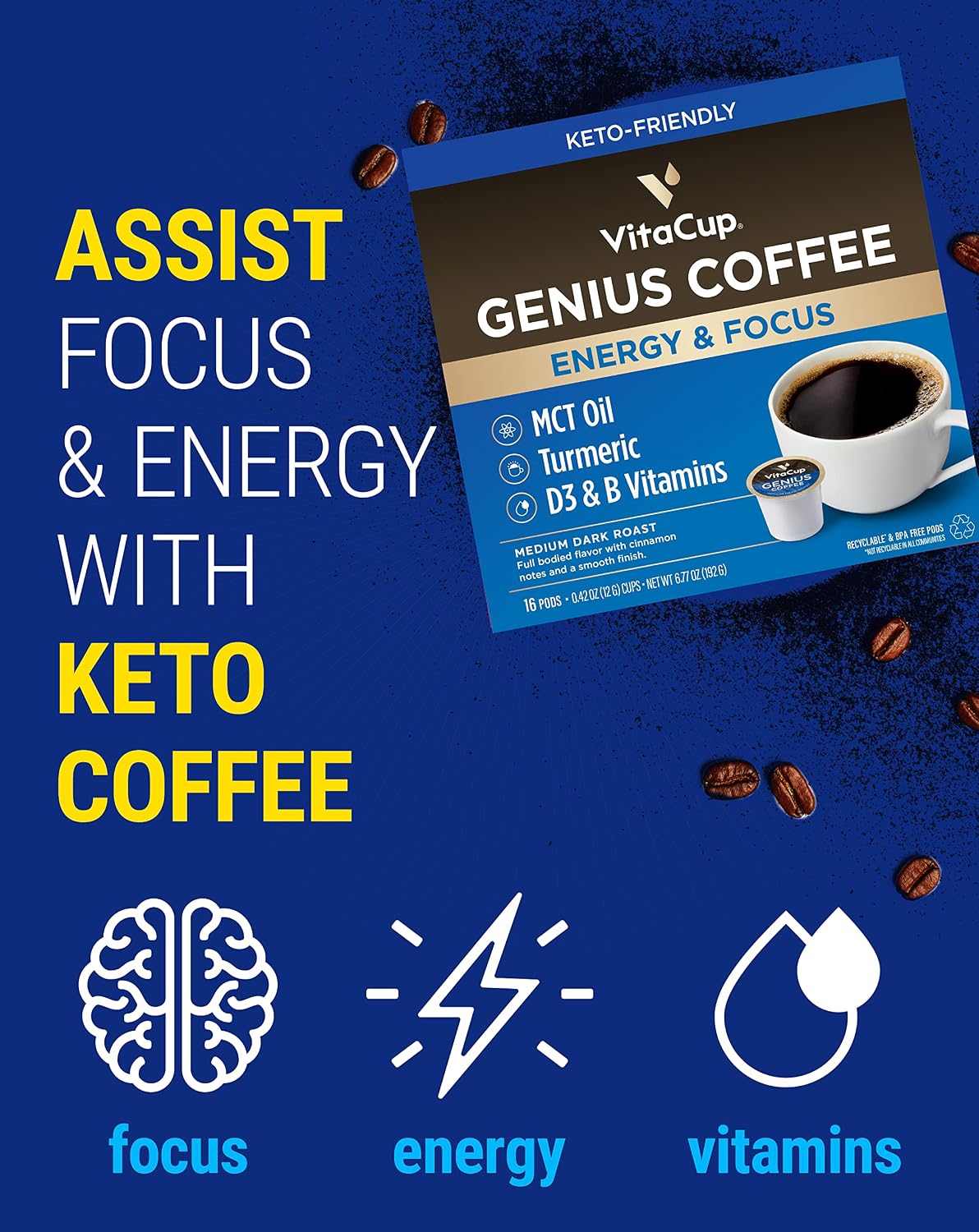 VitaCup Functiona Wellness Coffee Pods Variety Pack, 40ct | Dark Roast, Immunity, Chaga, MCT Oil