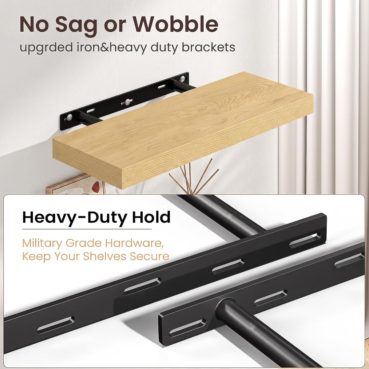 FLYJOE Floating Shelves for Wall, 48" W x 9.3" D x 1.5" H, Set of 1, Oak