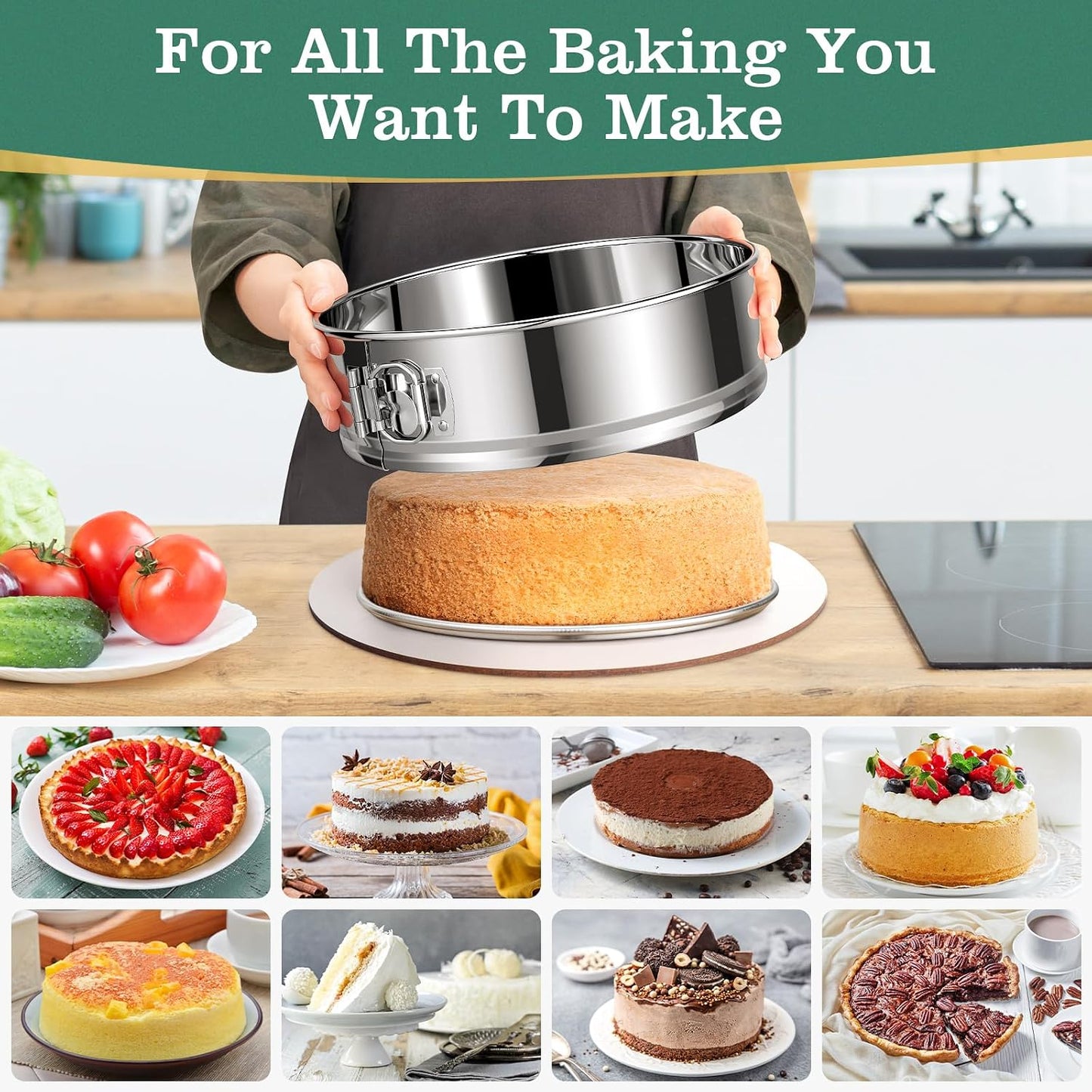 4" 7" 9" 10" Springform Pans Set of 4, Stainless Steel Cheesecake Pan with Removable Bottom, Leakproof &amp; Nonstick Springform Cake Mold for Baking with 50 Pcs Paper Liners