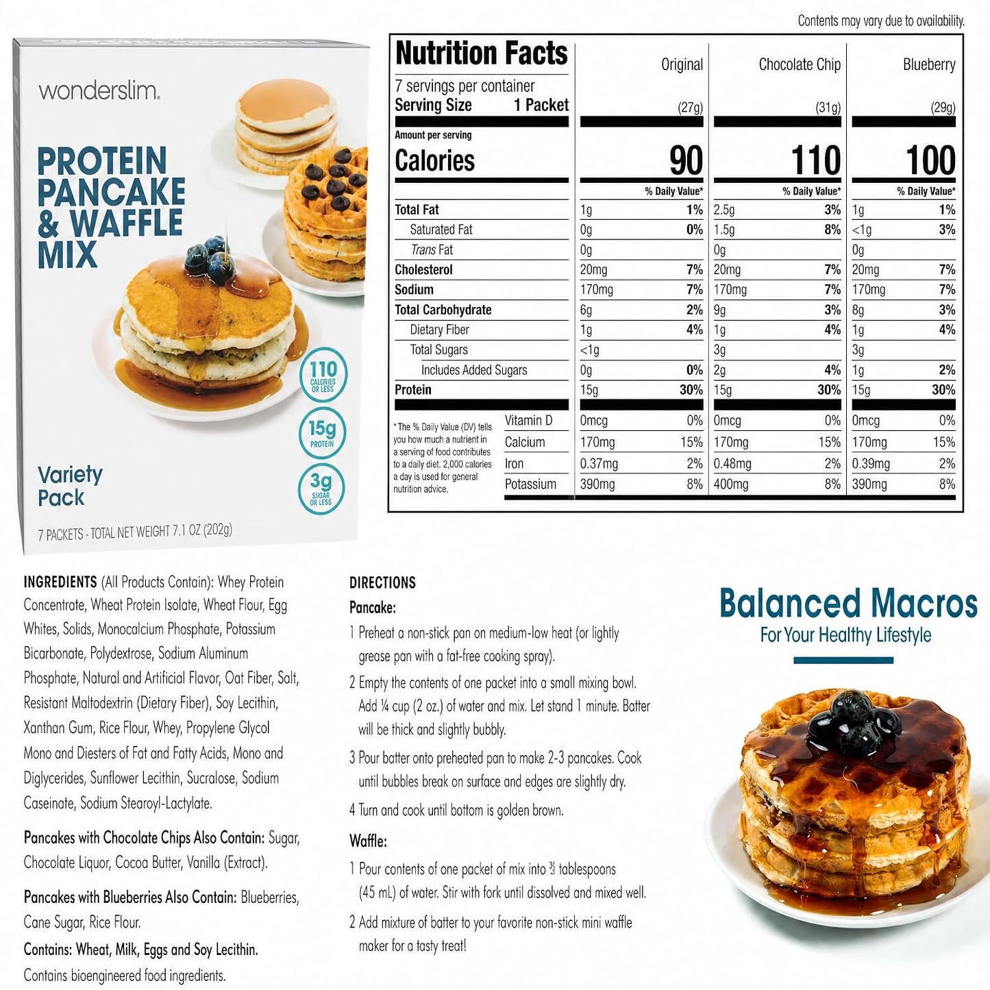 Wonderslim Protein Pancake &amp; Waffle Mix, Low Calorie – 7ct (Variety Pack)