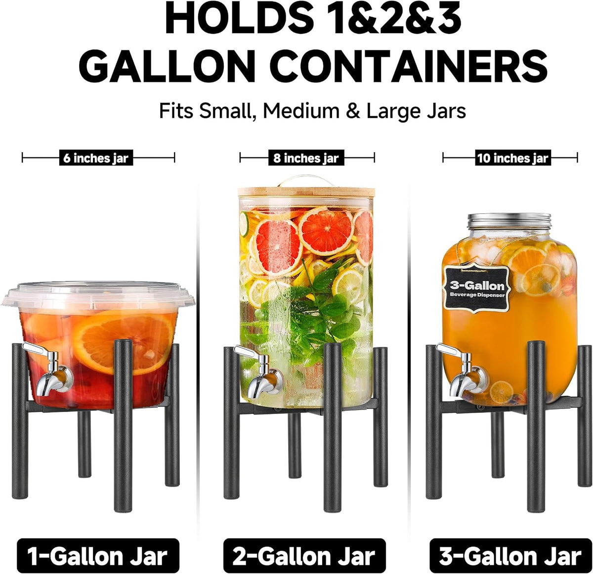 Adjustable Drink Dispenser Stand,Beverage Dispenser Stand only,Fit 1-3 Gallon Container,Water Jug Jar,Beverage Dispenser,Glass Water Jug,for Parties outdoors (For 6"-10" Despenser)