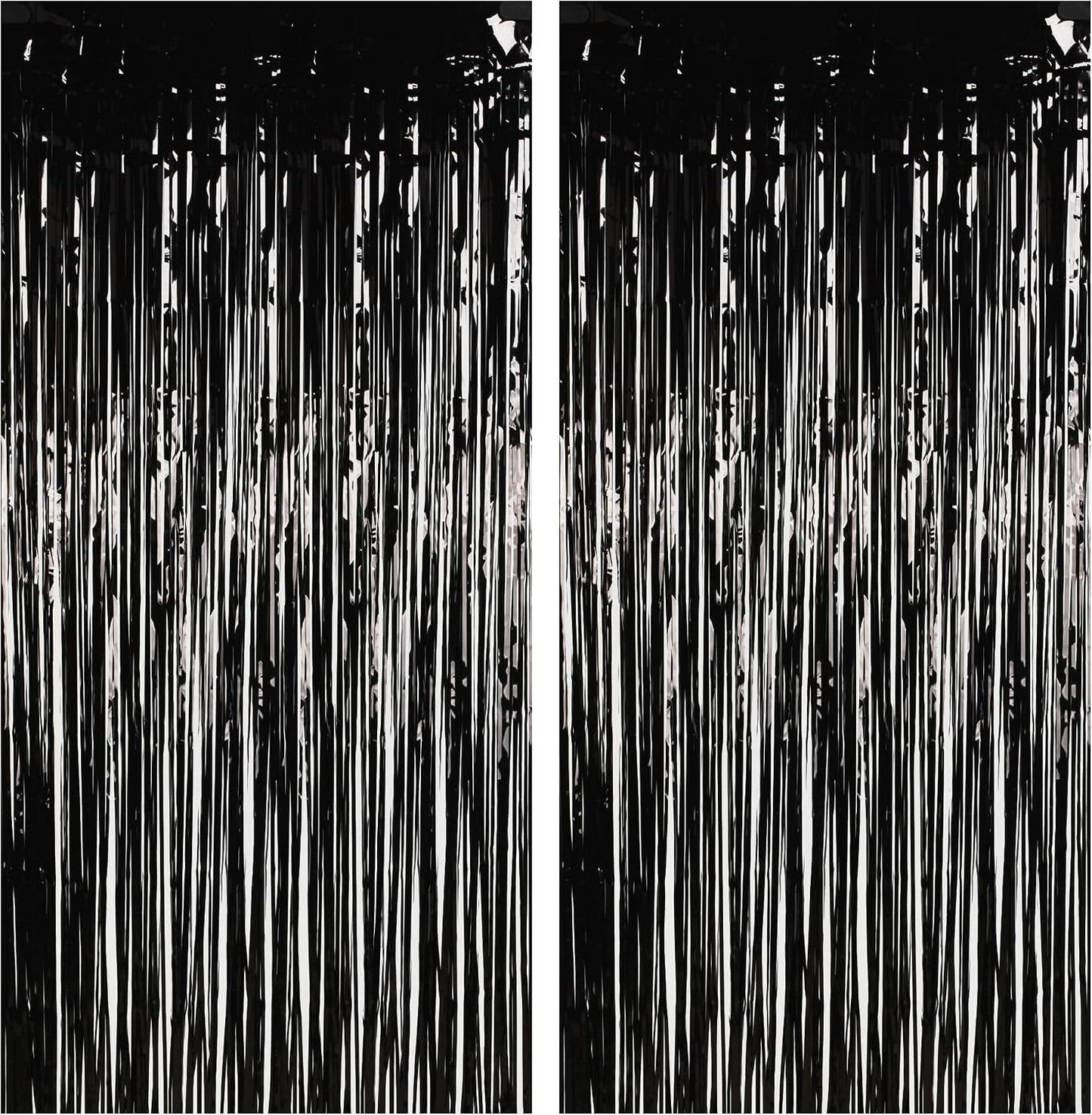 BRAVESHINE Foil Fringe Curtains | Party Steamers | Halloween Decorations | 3.2x8.2ft Pure Black Tinsel Backdrop for Graduation/New Years/Boy/Men/20th/Birthday/Music/Stranger/Prom/Retirement Parties