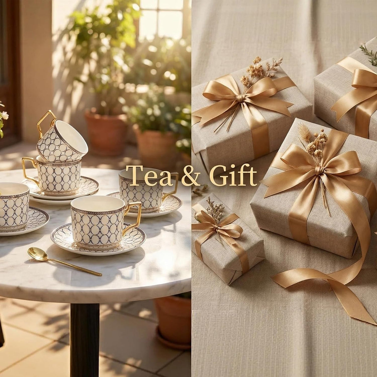 4Pcs White Gold Bone China 7oz Cup Saucer, British Coffee Tea set | Elegant Coffee &amp; Tea Set with Exquisite Gifts Box, Ideal for Women and Adults Afternoon Tea Party
