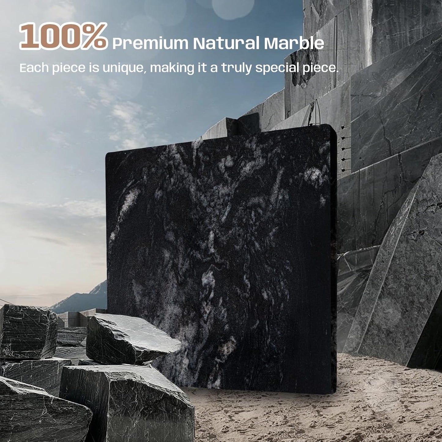 Black Marble Cutting Board, 16×16In Stone Cutting Boards for Kitchen | Marble Slab Pastry Board With Non-Slip Feet for Baking Cheese Charcuterie Dough - Wedding Gift, Easy Clean and Drain