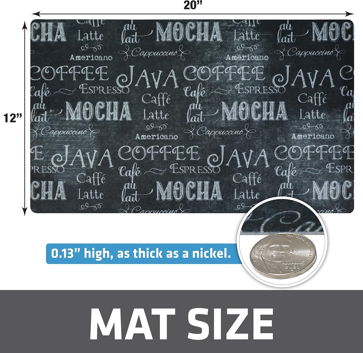 Drymate Coffee Maker Mat, (Coffee Station Bar Accessory) Protects Kitchen Countertops From Spills, Stains &amp; Scratches, Absorbent, Waterproof, Washable (USA Made) (12” x 20”) (Java Chalkboard)