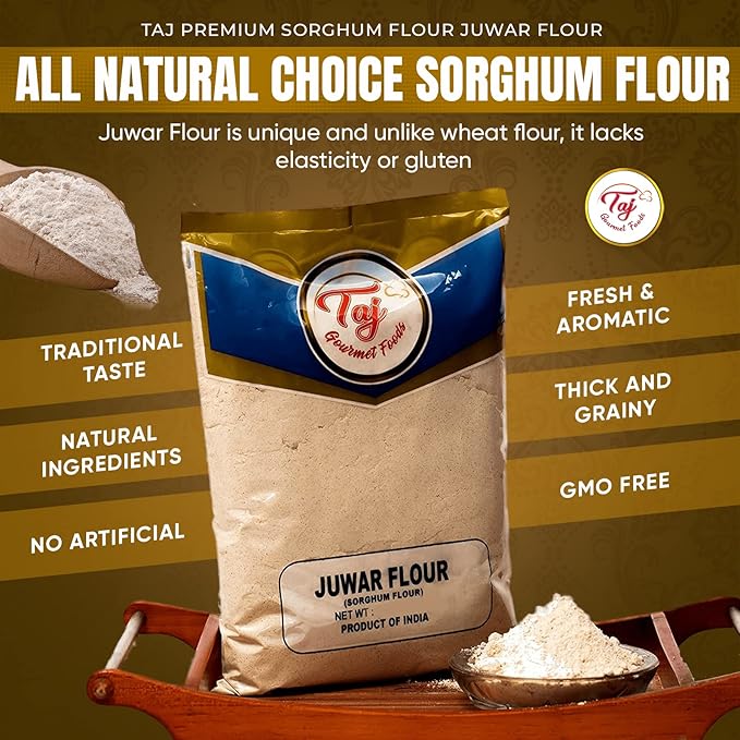 TAJ Premium Sorghum Flour Juwar Flour, Jowar, No Salt, 2-Pounds