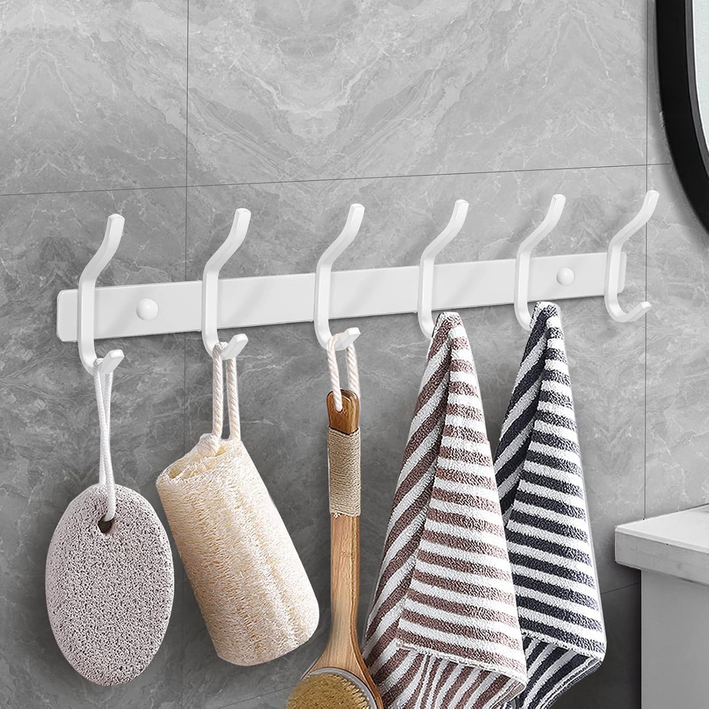 White Coat Rack Wall Mount, 23 Inch Coat Hooks with 8 Hooks, 1 Pack
