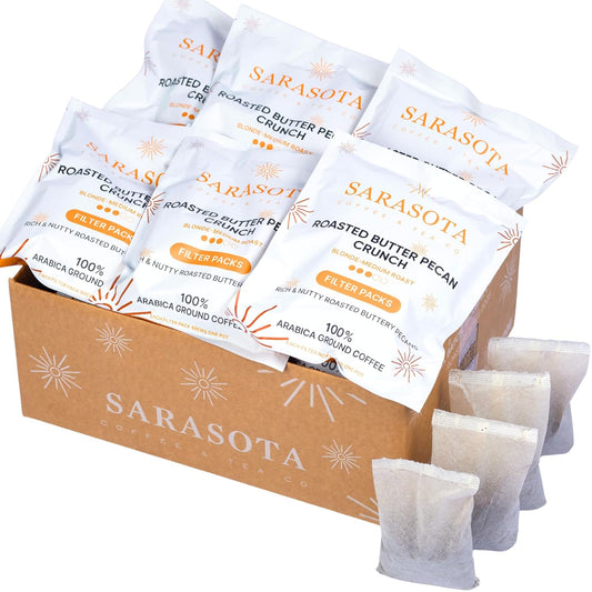 Ground Flavored Coffee In Filter Packs | Medium Roast Low Acid Mold Free Pouches | Bulk Packets | Roasted Butter Pecan