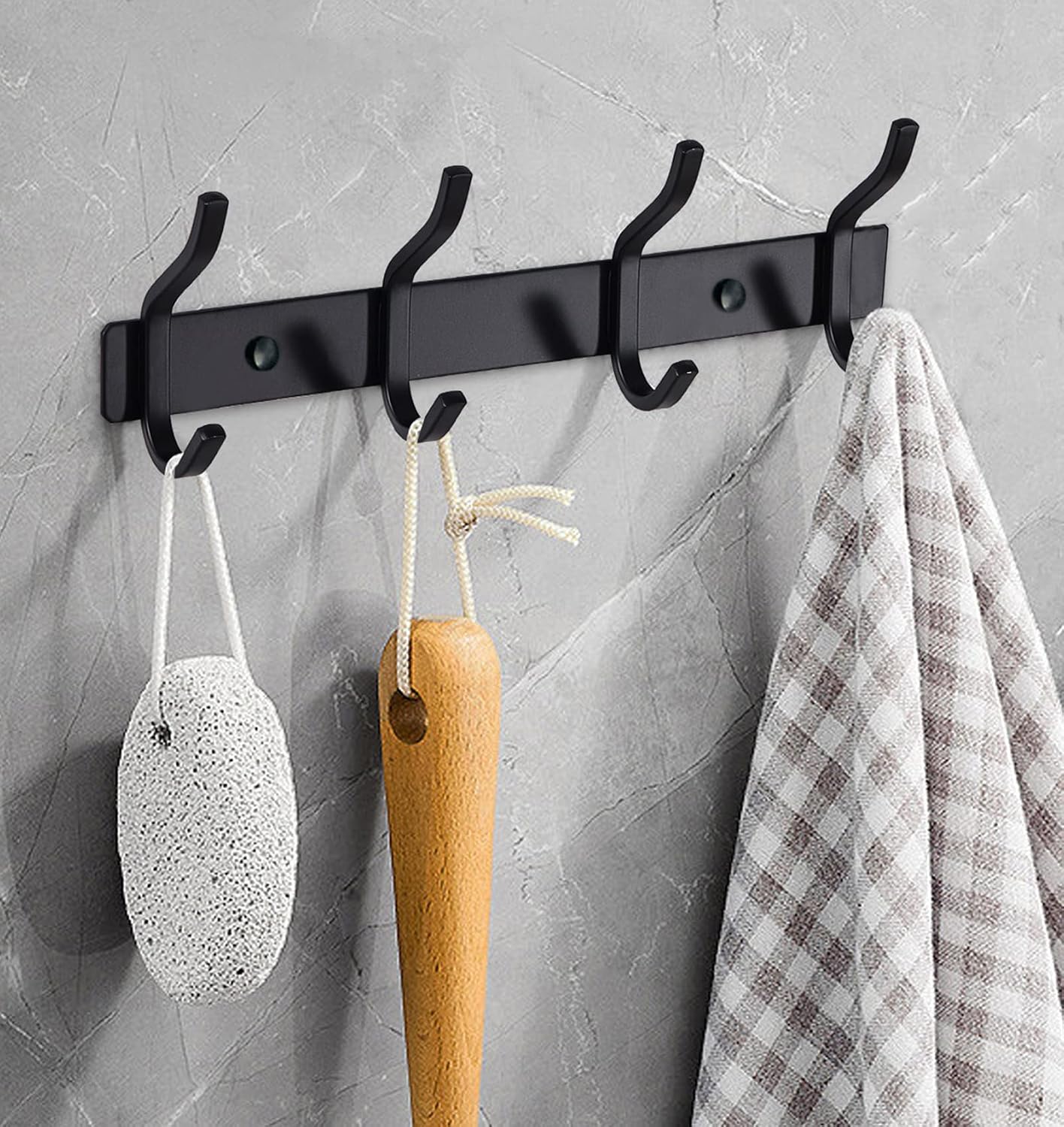 2 Pack Coat Rack Wall Mount, 12 Inch Wall Hooks with 4 Hooks, Black