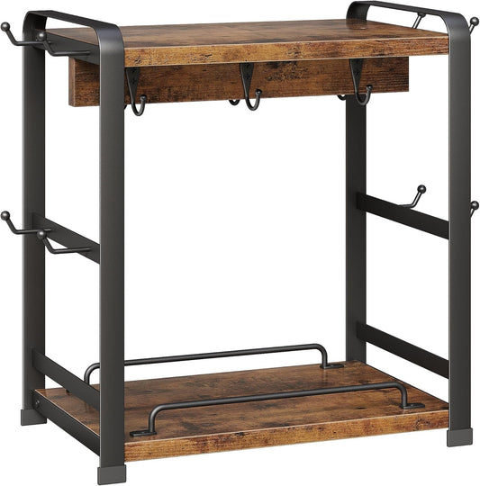 OROPY Wooden Coffee Bar Organizer with 14 Mug Hooks, 2 Tier Countertop Coffee Mug Holder Stand for Cups, Mugs, Syrups,
