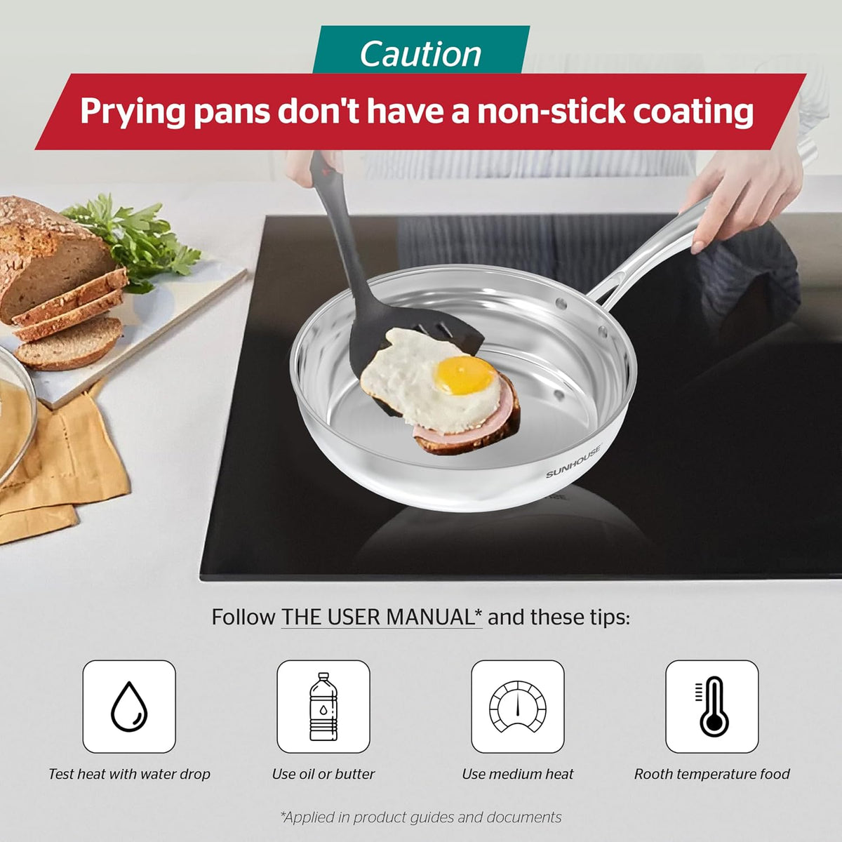 Sunhouse 8 Inch Stainless Steel Frying Pan Skillet