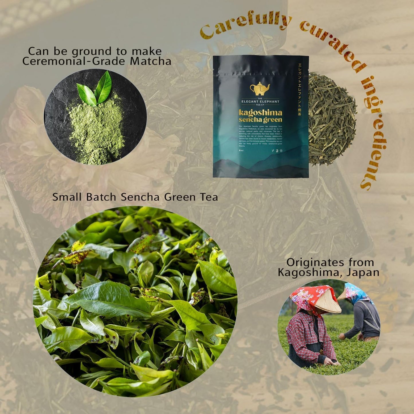 Japanese Sencha Green Tea, Organic Loose Leaf Sencha Tea – Antioxidant &amp; Detox Support – Refreshing Hot or Iced Green Tea – 4 oz Resealable Bag (Makes 50 Cups) – The Elegant Elephant