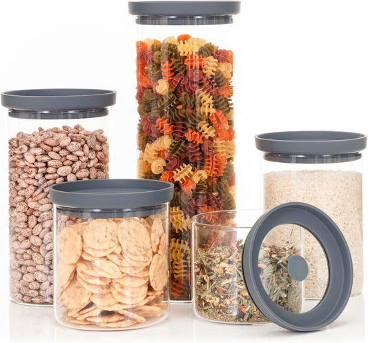 Glass Airtight Food Storage Containers with Silicone and Glass Lids – BPA-Free Jars and Canisters for Pasta Rice Flour, Dry