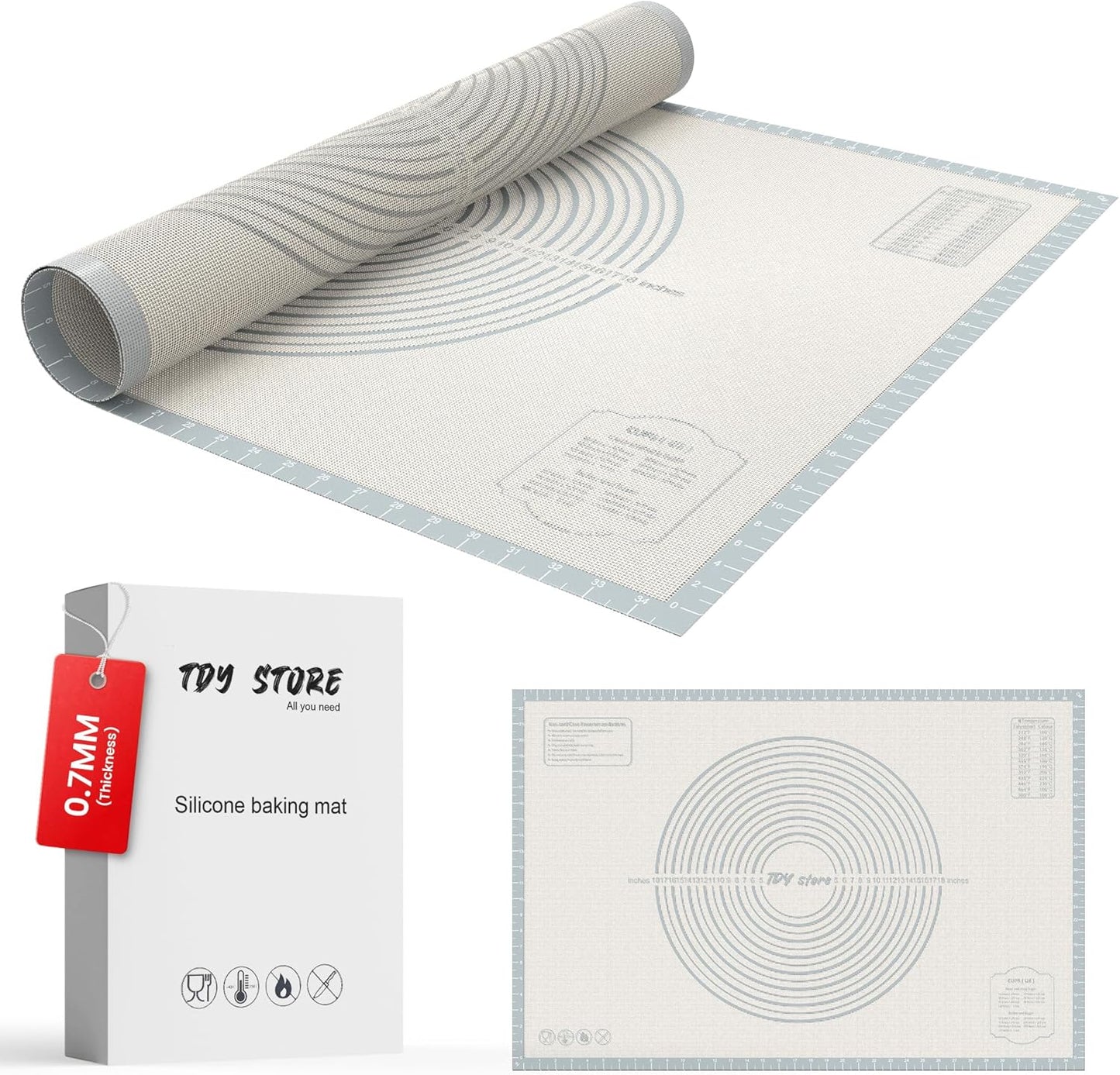 26 * 16 inches White grey, Non-Slip Silicone Baking Sheets - Baking Mat with 0.7mm Thickness - Non-S