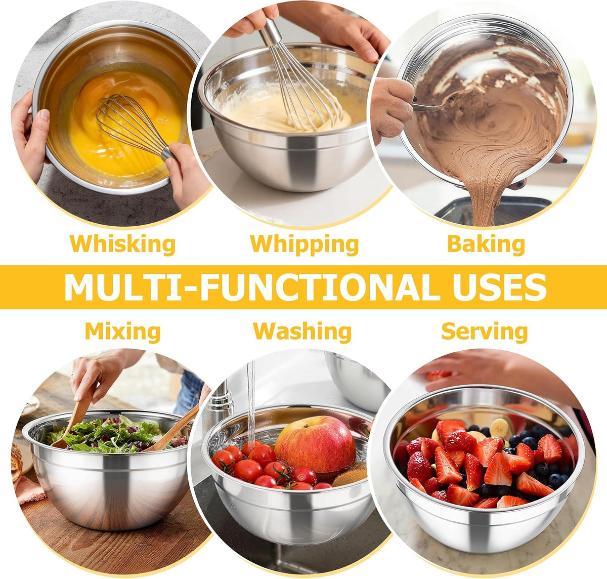 TeamFar Mixing Bowls with Lids, 4.5/3/1.5 QT Stainless Steel Nesting Bowls